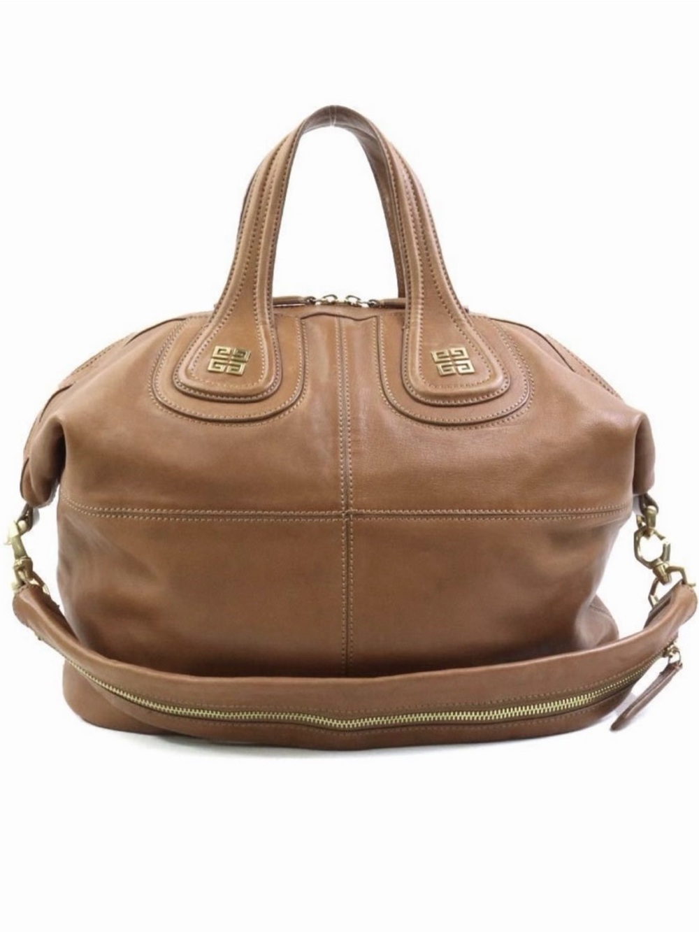 Givenchy Brown Leather Satchel with Gold-Tone Hardware